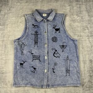 BFOFO Designs Vest Women's XL Purple Vtg Petroglyphs Aztec Southwest Cave Art